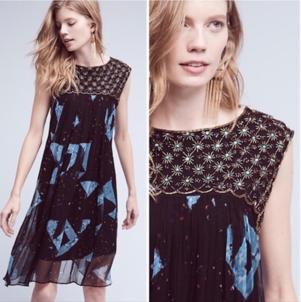 Anthropologie Moulinette Soeurs Lydia Embellished Swing Dress 2 DAMAGED